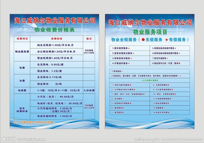 物业收费价格表与物业管理项目全解析